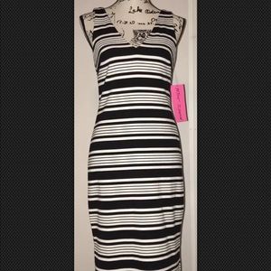 Betsey Johnson Black White Striped Dress Size 2